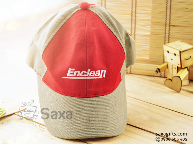 Cloth hat with logo printed made from stylish red brown mixed khaki