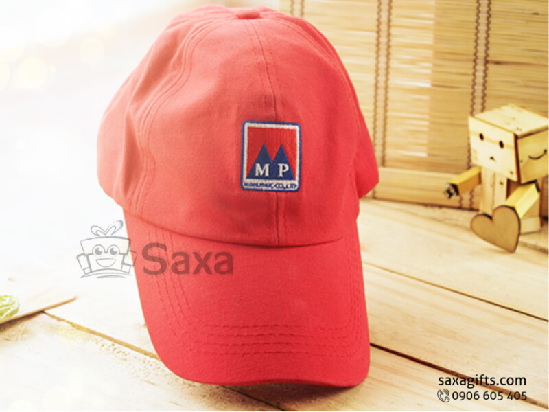 Cloth hat with logo printed made from red khaki