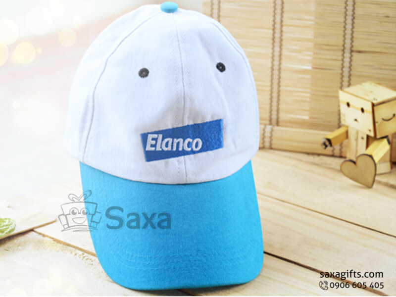 Cloth hat with logo printed made from white blue velvet khaki mixed