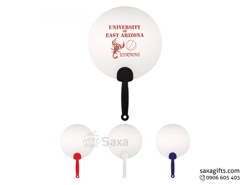 Plastic handfan with same colour matched handle and logo printed