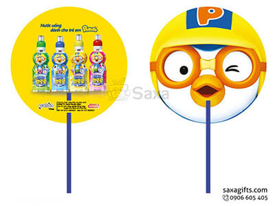 Plastic handfan with logo printed, duck face in circle