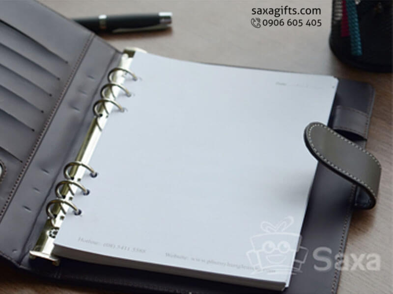 Leather notebook with rings, two unique leather types mixed