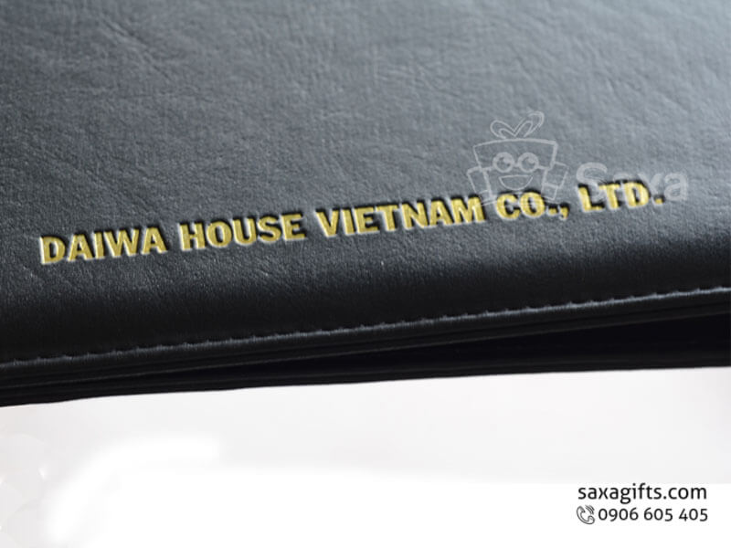 Leather folder with logo printed and golden hot foil stamped