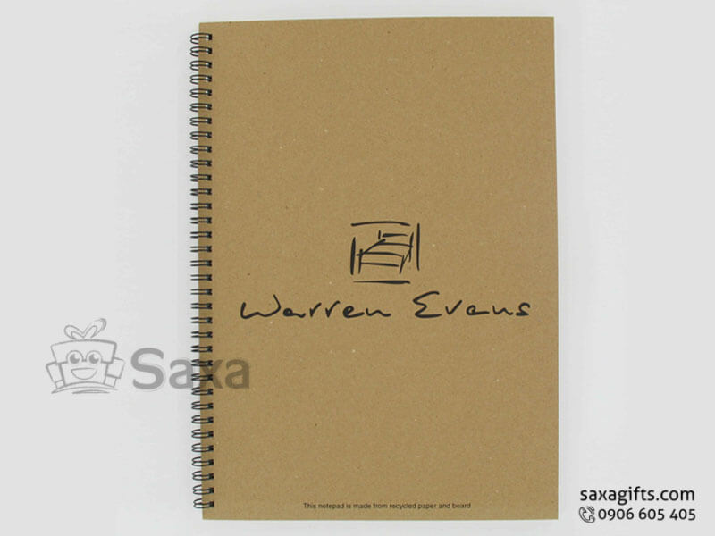 Spiral notebook with logo printed, A5 frame and rough yellow cover