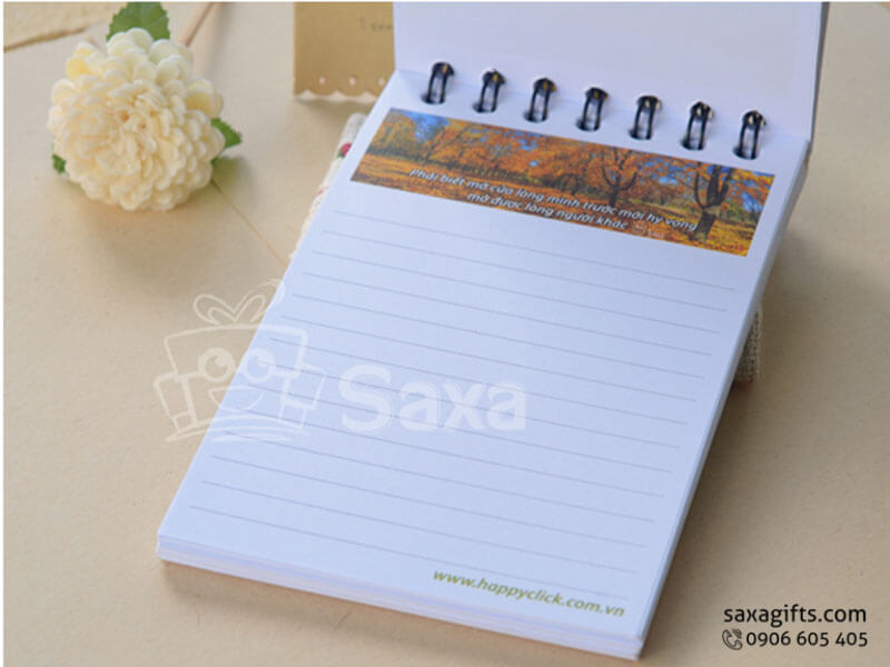 Spiral notebook with logo printed in pocket size and couche cover