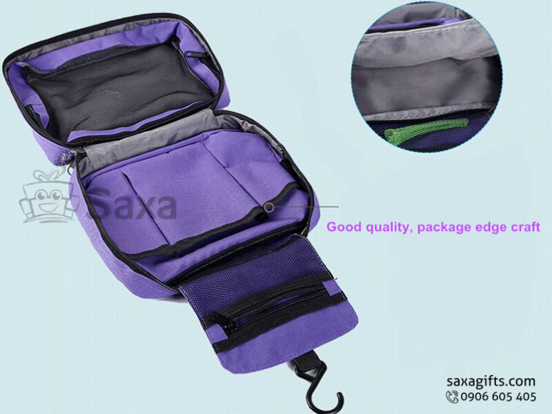 Polyester bag with logo printed and many bins to put private things