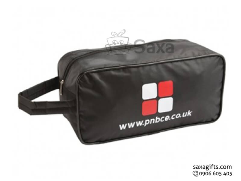 Polyester bag with logo printed to put shoes with strap beside