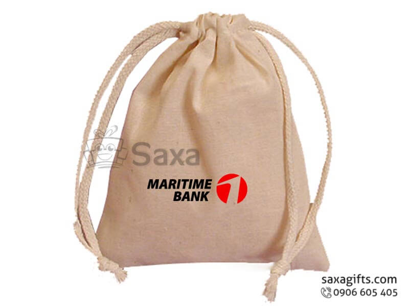 Canvas bag with logo printed in dynamic backpack drawstring form