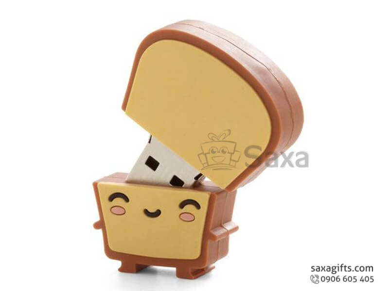 Usb cao su đổ khuôn 2D hình bánh mì mặt cười nắp rời