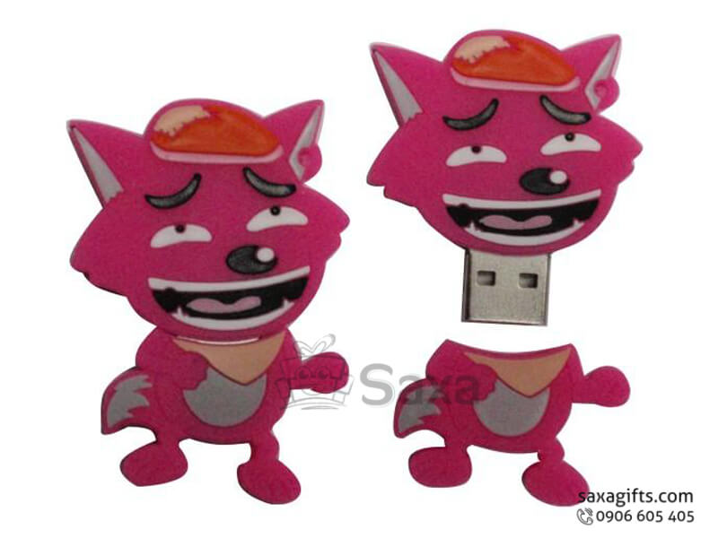 Rubber USB with removable cap in 2D wolf shape