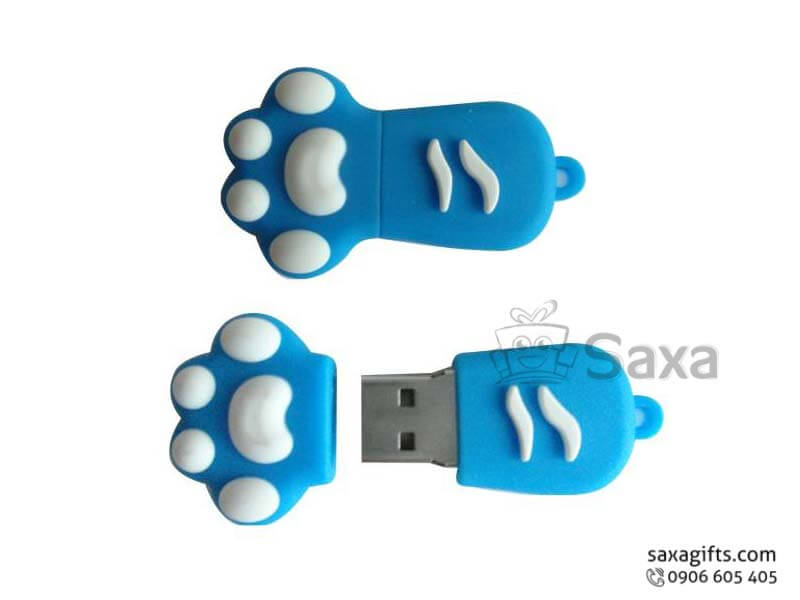 Rubber USB with removable cap in 3D cat paw shape