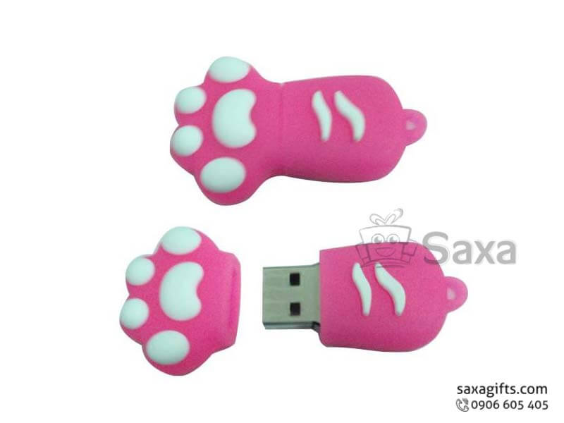 Rubber USB with removable cap in 3D cat paw shape