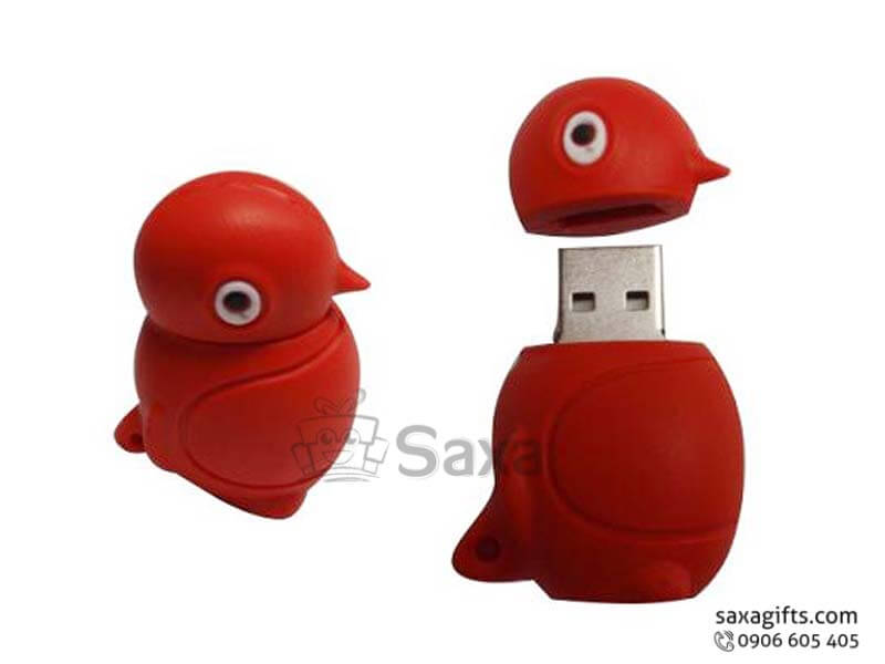 Rubber USB with removable cap in 3D duck shape