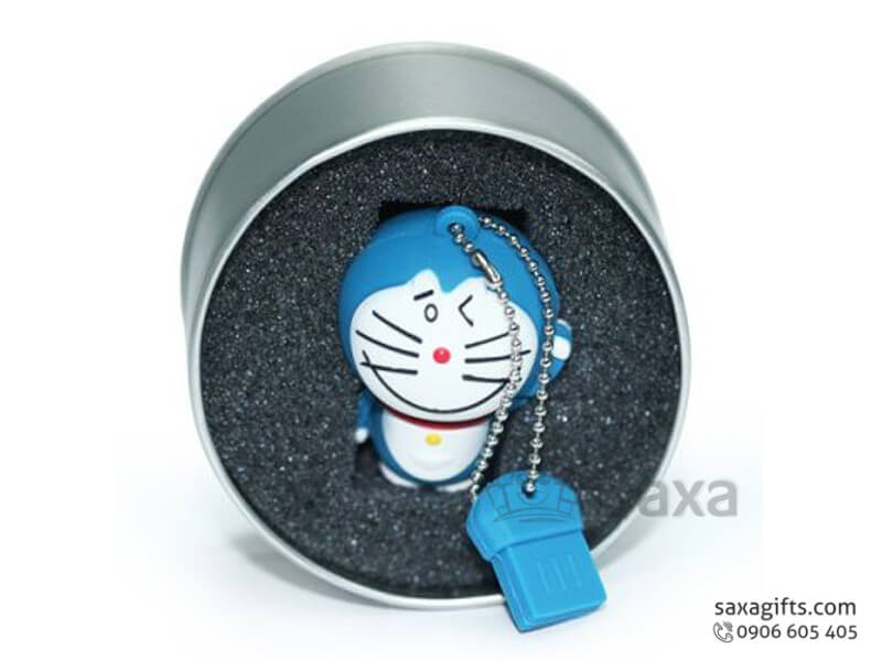 Rubber USB with removable cap in 3D Doraemon shape