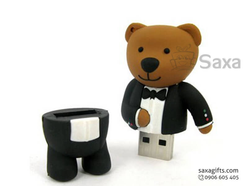 Rubber USB with removable cap Teddy bear shape