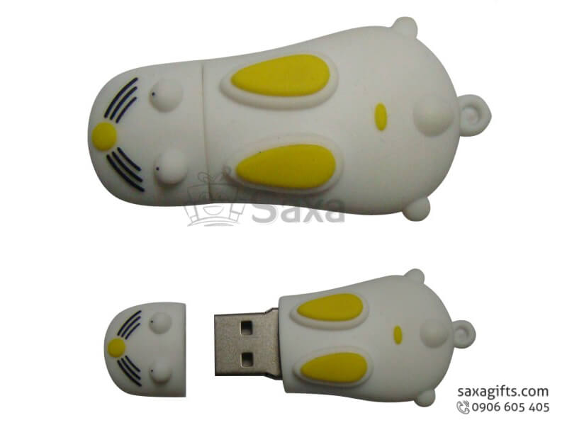 Rubber USB with removable cap in 3D hamster shape