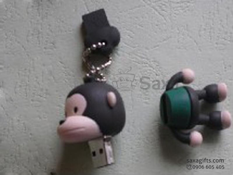 Rubber USB with removable cap in 3D monkey shape