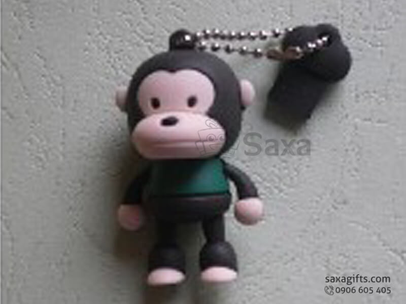 Rubber USB with removable cap in 3D monkey shape