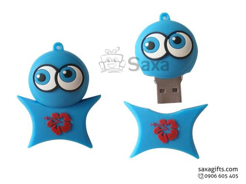 Rubber USB with removable cap in3D smiley-star shape