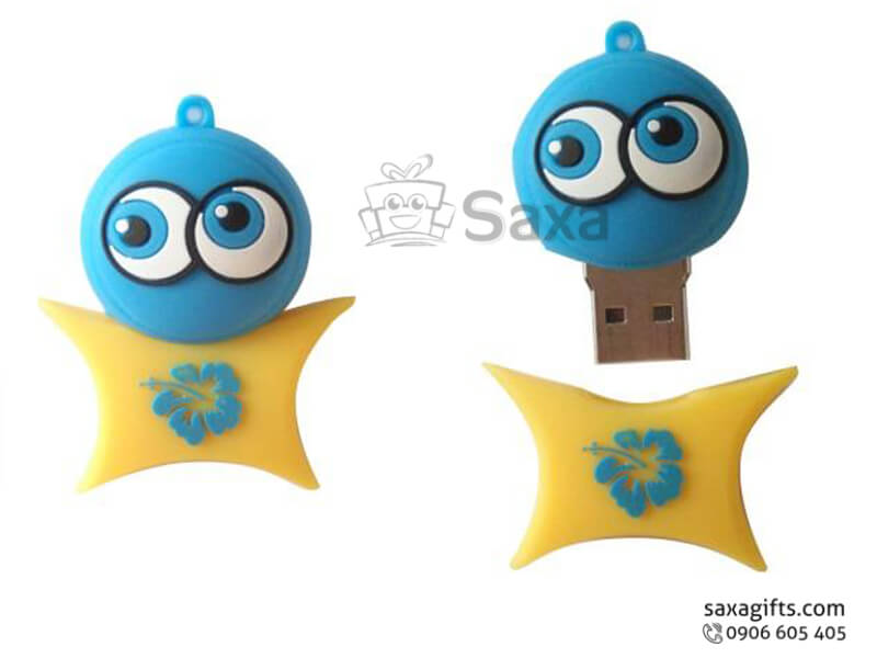 Rubber USB with removable cap in3D smiley-star shape