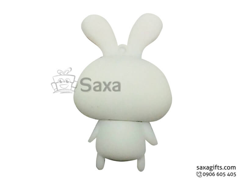 Rubber USB with removable cap in 3D white rabbit shape