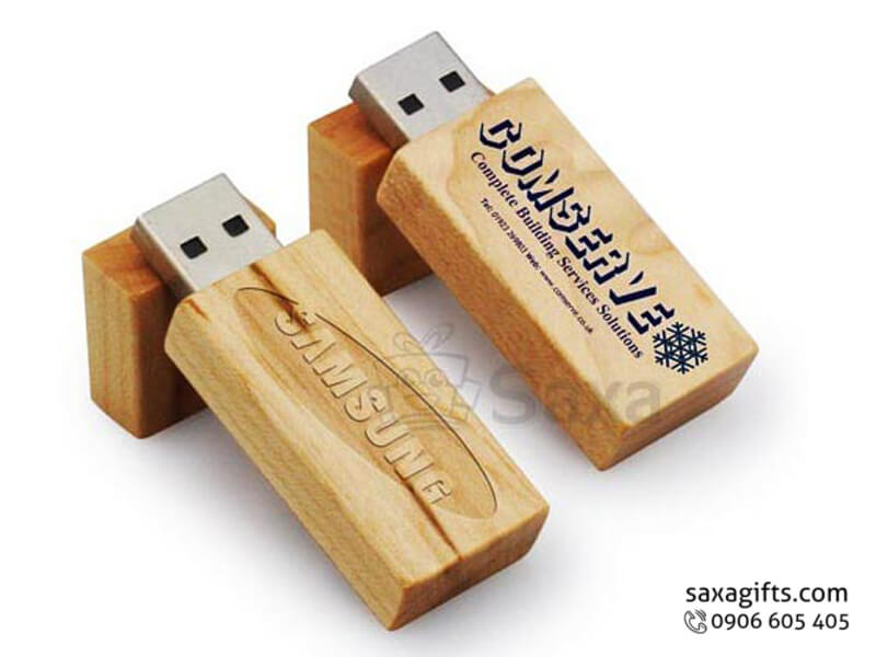 USB gỗ nắp rời hình chữ nhật bo nhẹ ở phần góc