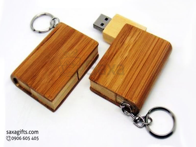 USB gỗ móc khóa xoay 180 độ hình hộp bo tròn góc (Wood USB)