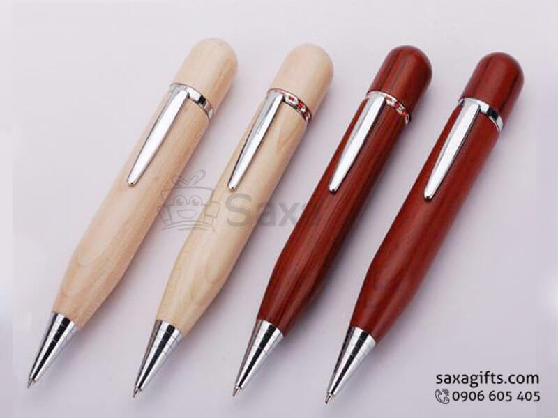 Wooden USB pen with logo printed 2IN1 and metal clip