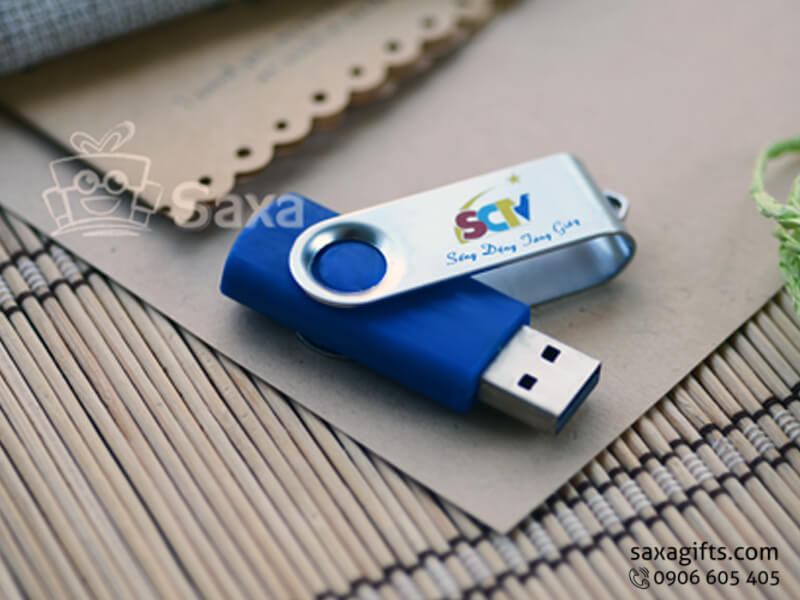 Metal USB with logo printed, 360 degree rotation, and plastic mixed