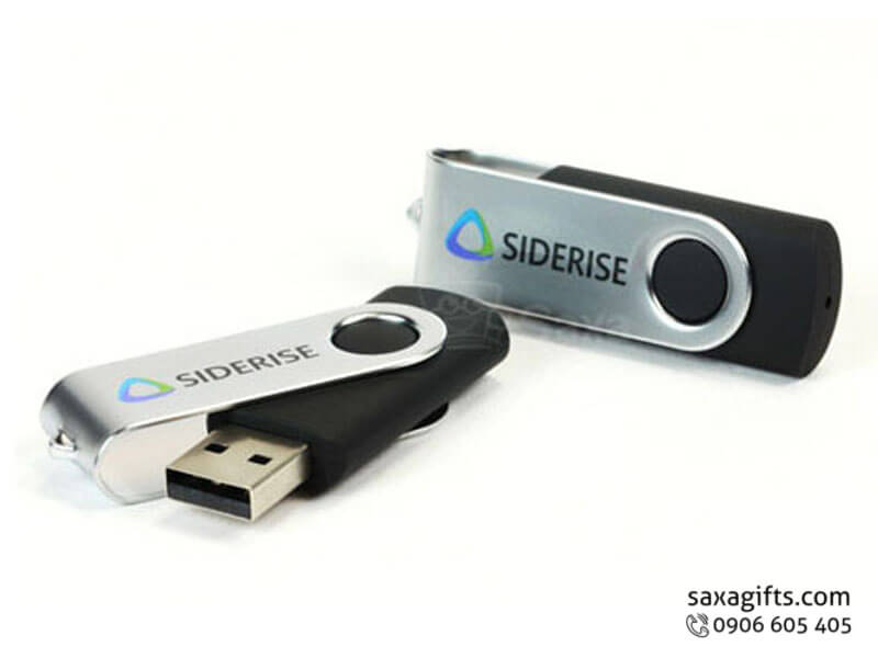 Metal USB with logo printed, 360 degree rotation mixed with plastic