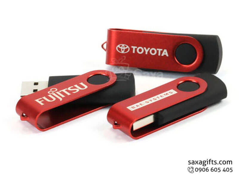 Metal USB with logo printed, 360 degree rotation mixed with plastic