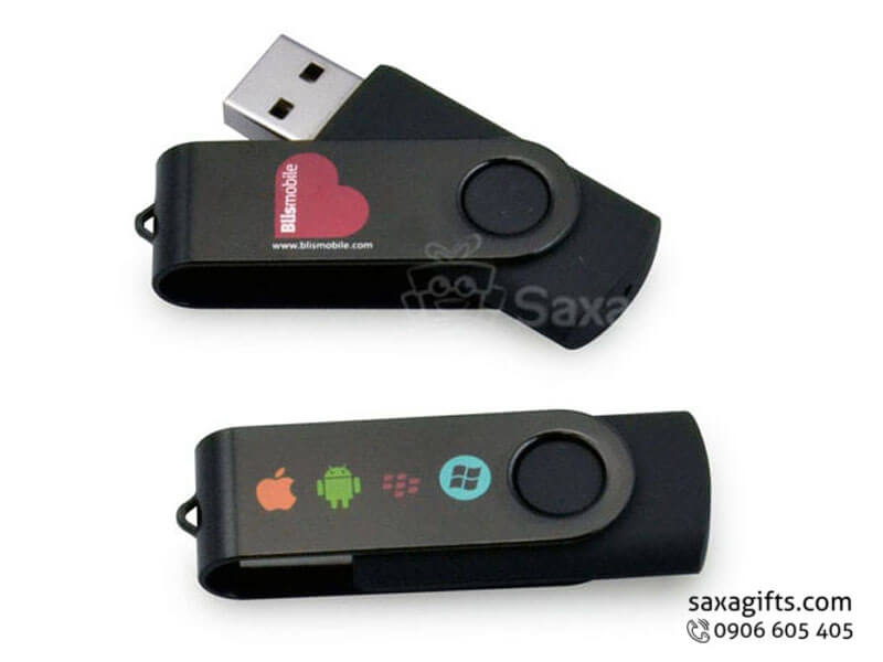 Metal USB with logo printed, 360 degree rotation mixed with plastic