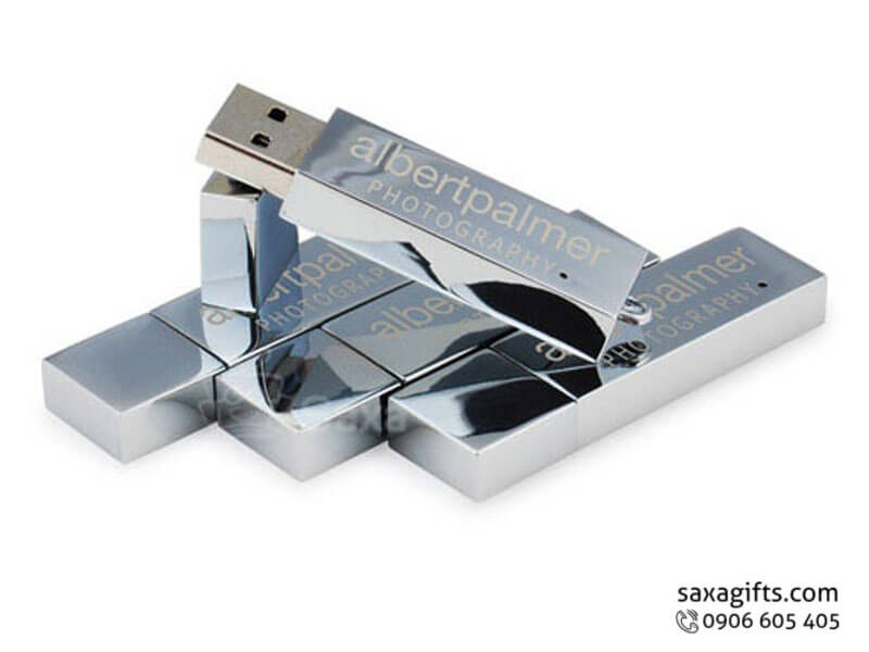 Metal USB with logo printed, removable cap and chain