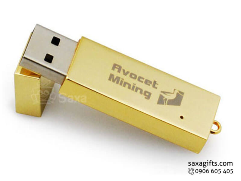 USB kim loại nắp rời xi mạ màu vàng