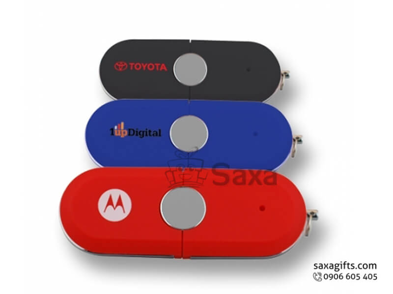 Plastic USB with logo printed, removable cap and red keychain