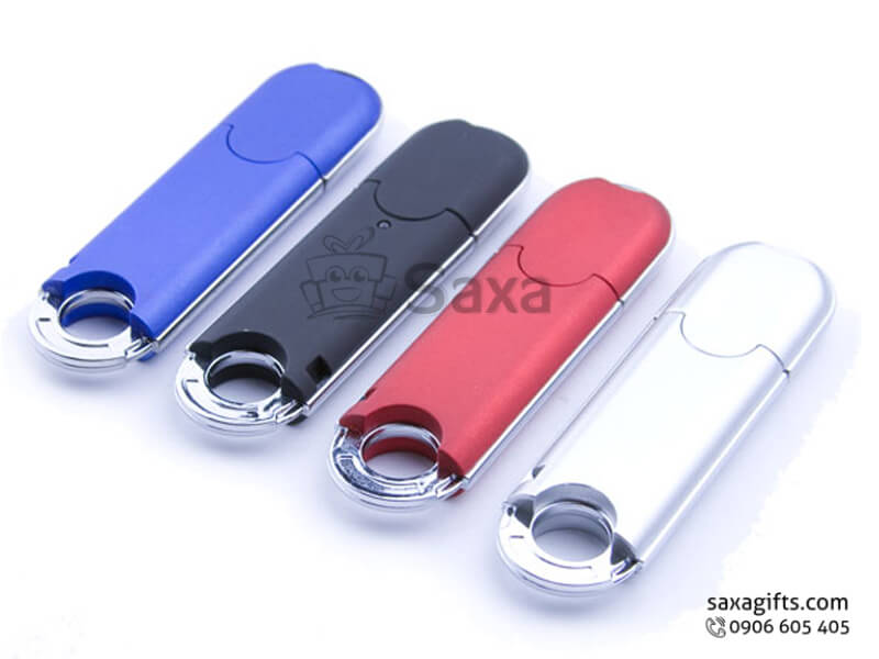 Plastic USB with logo printed, removable cap with convenient keychain