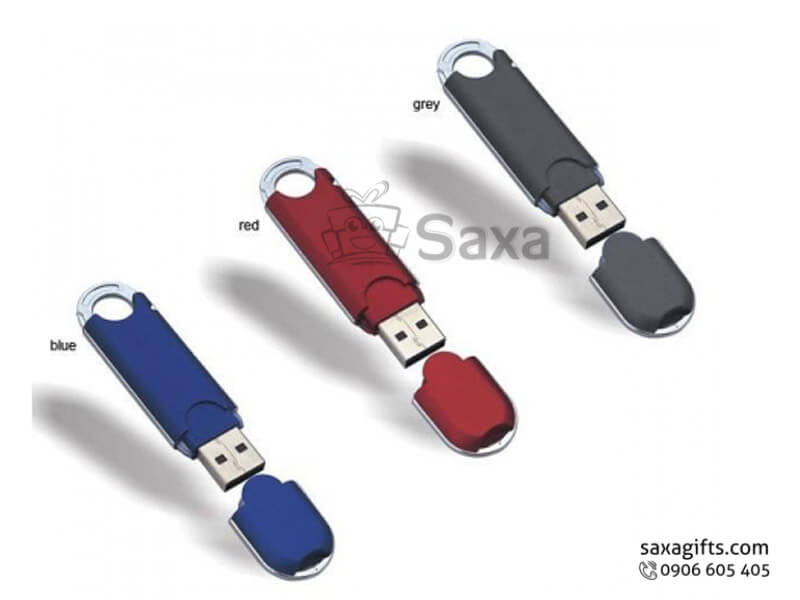 Plastic USB with logo printed, removable cap with convenient keychain