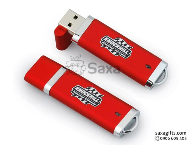 Usb nhựa nhựa nắp rời có khoen móc khóa màu đỏ