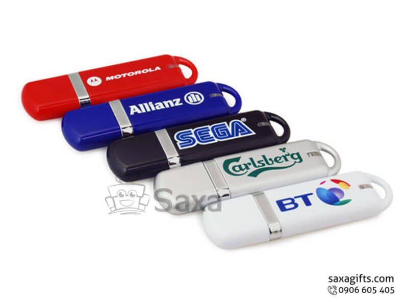 Plastic USB with removable cap, keychain and rounded corners