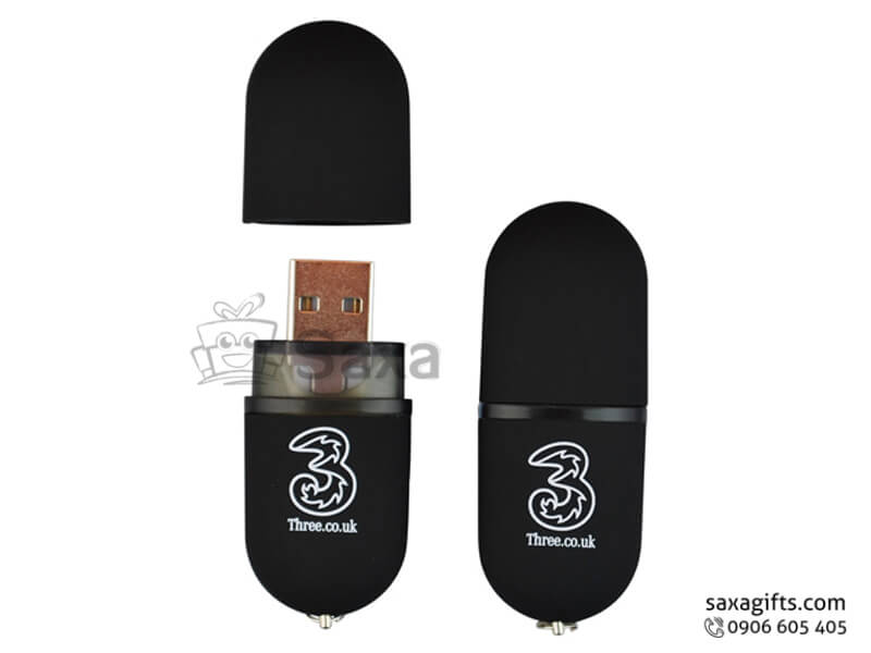 Plastic USB with logo printed, removable cap in pill shape