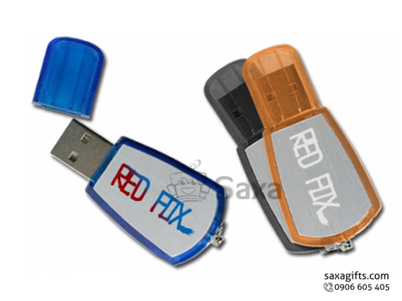 Plastic USB with removable cap and transparent opaque plastic mixed