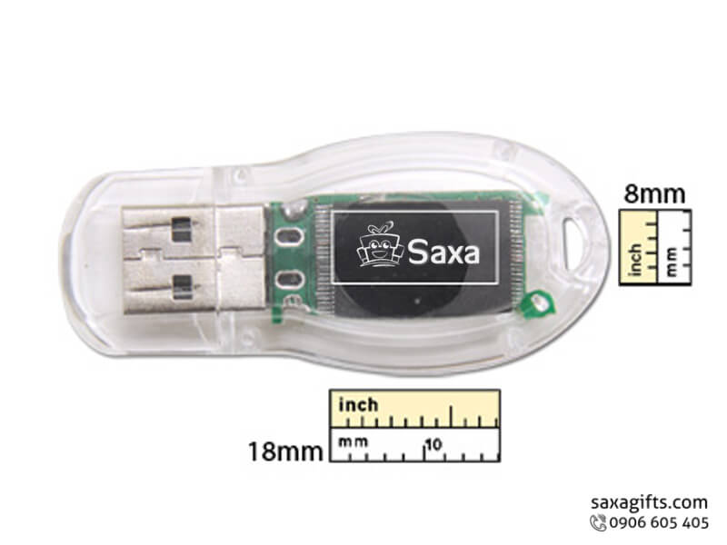 Plastic USB with removable cap in transparent plastic form