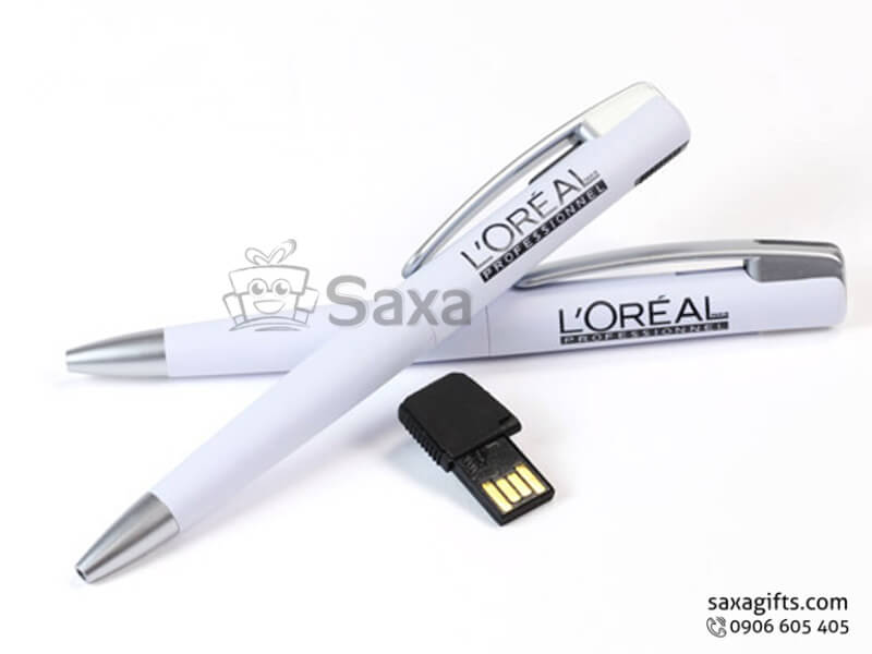 Plastic pen USB with L’oréal logo printed 2IN1