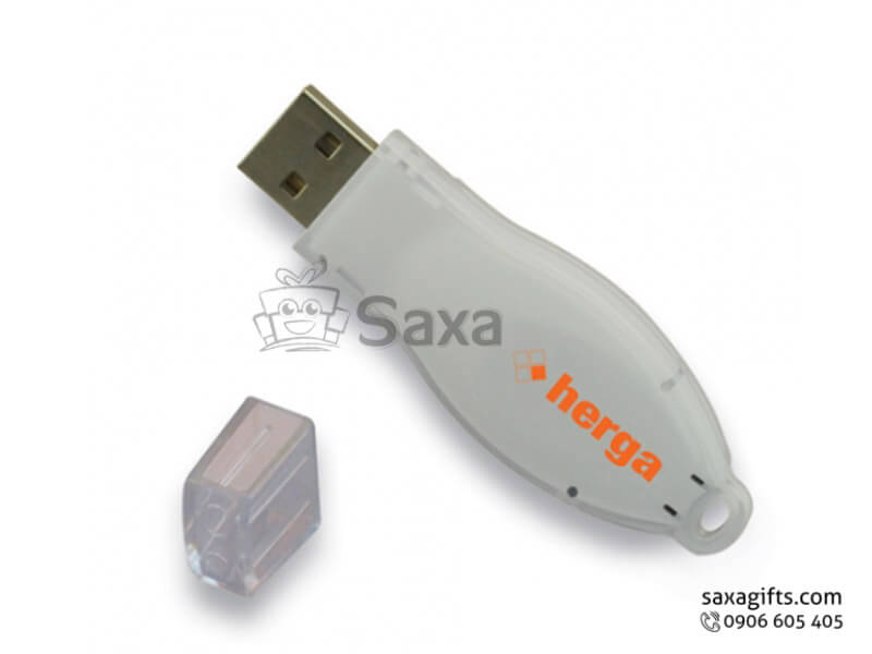 Plastic USB with logo printed, removable cap with lamp