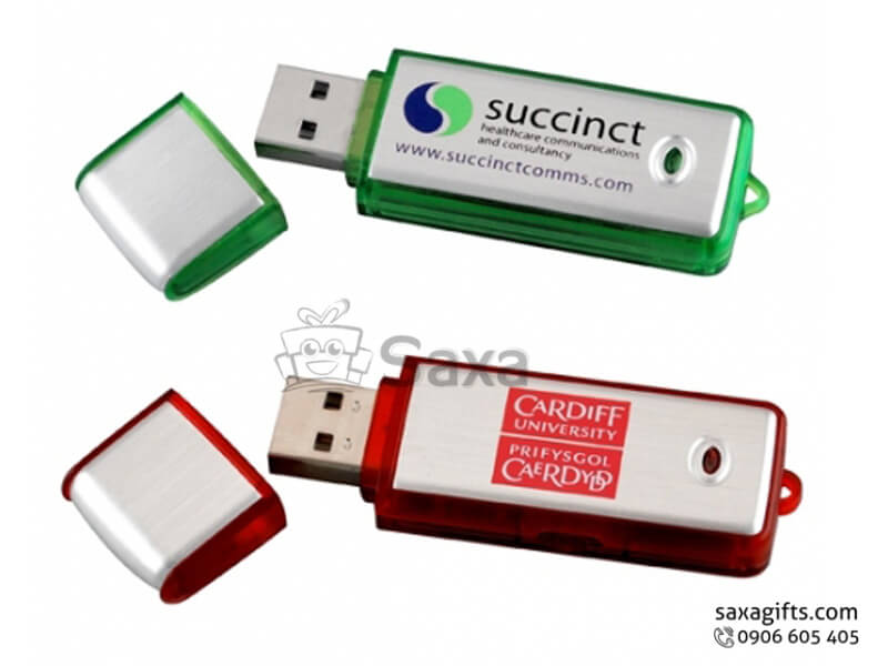 Usb nhựa nắp rời phối trắng bạc