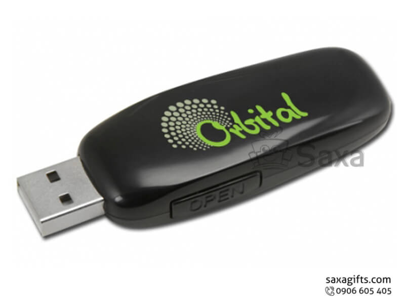 Plastic USB with logo printed and sliding button