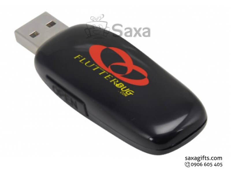 Plastic USB with logo printed and sliding button