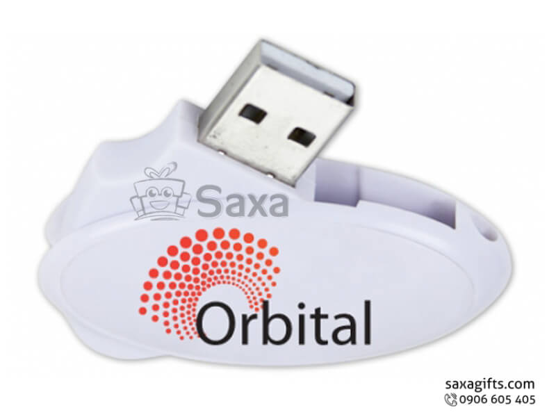 Usb nhựa nắp xoay hình oval màu trắng