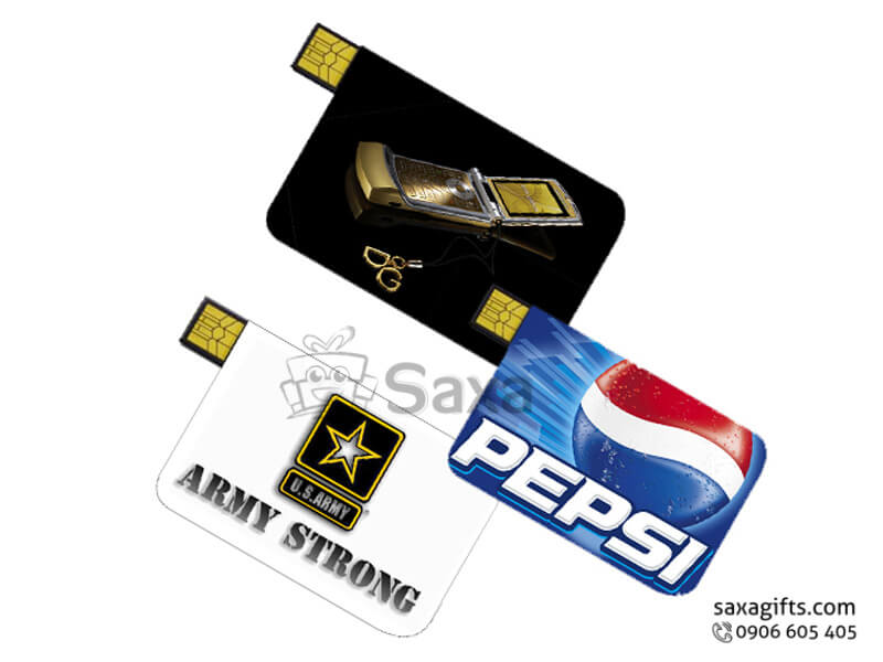 Plastic USB with logo printed, sliding chip in an ATM card shape