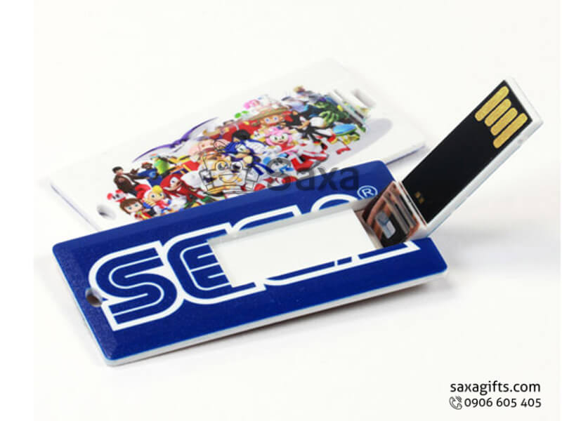 Plastic USB in rectangle sticker shape and keychain ring